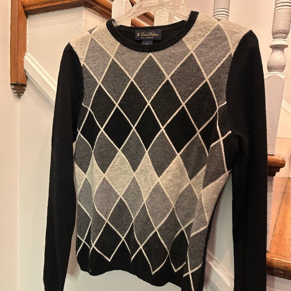 Brooks Brothers Black and Gray Argyle 100% Cashmere Sweater